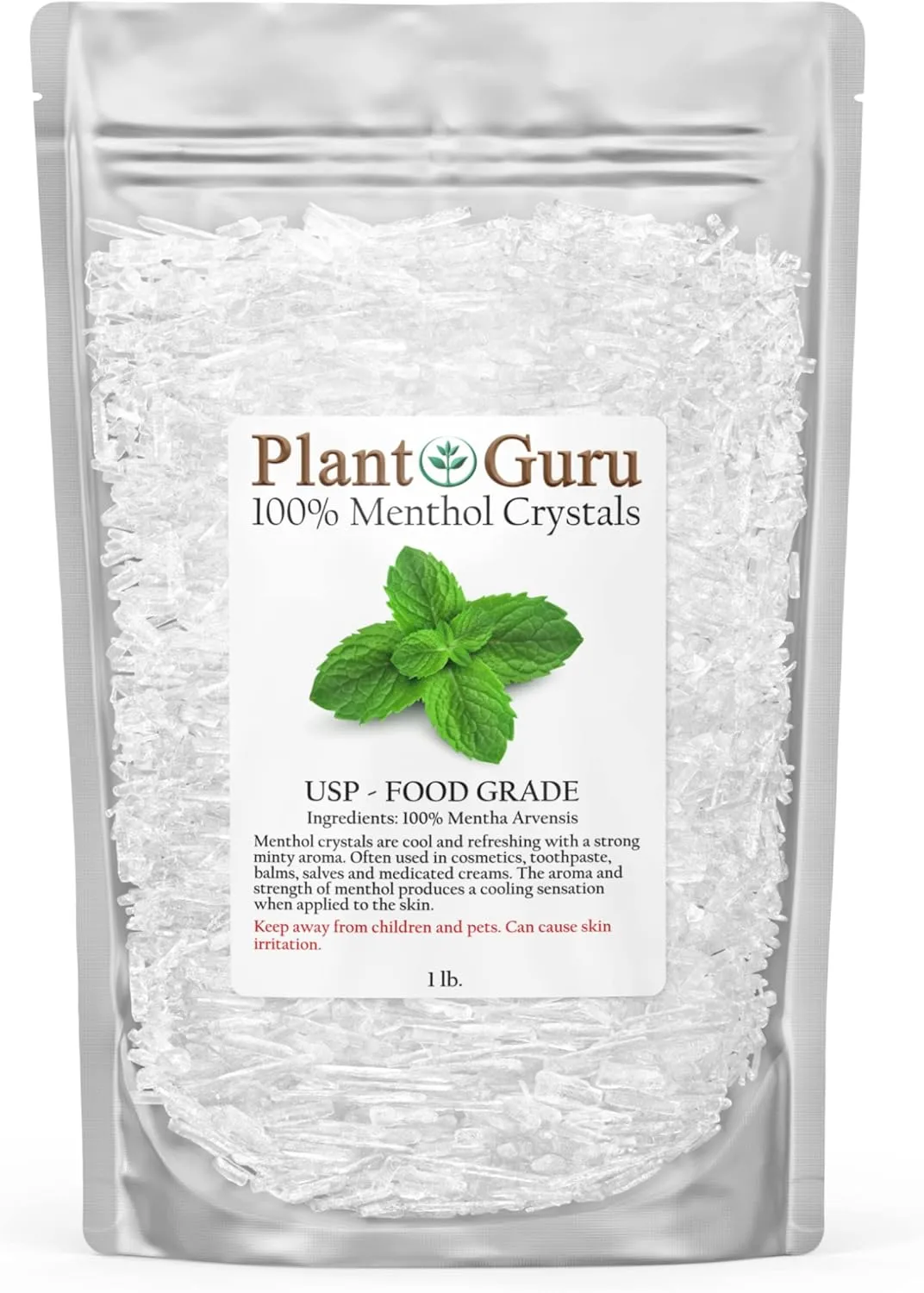Menthol Crystals 1 lb. Bulk Mentha Arvensis 100% Pure Natural USP Food Grade - Great For Cosmetics, Salves, Balms, Creams and Soap Making.
