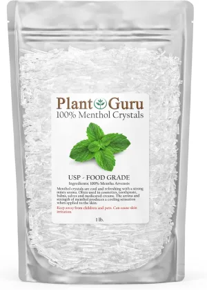 Menthol Crystals 1 lb. Bulk Mentha Arvensis 100% Pure Natural USP Food Grade - Great For Cosmetics, Salves, Balms, Creams and Soap Making.