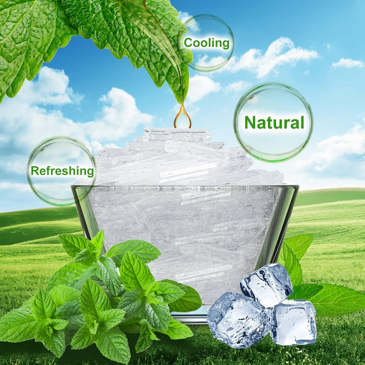 Menthol Crystals Bulk 8 oz, 100% Pure Organic Mint Crystals| Great for Making Shower Steamers, Creams and Soaps
