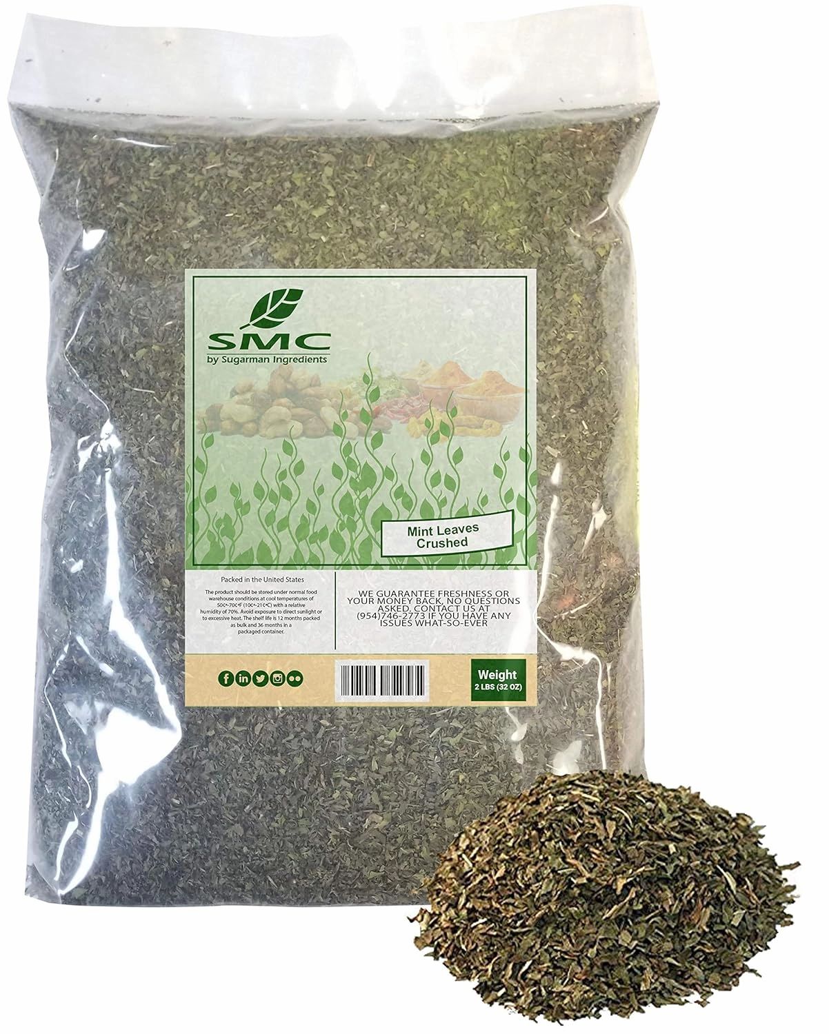 Mint Leaves (Crushed) 2 Pounds Bulk Bag-Mentha