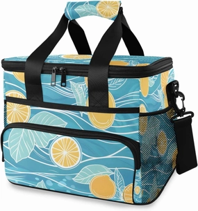 Mint Lemon Blue Cooler Bag Insulated Cooler Soft Sided Cooler 24 Can Portable Picnic Bag Large Leakproof Lunch Bag Box for Beach Grocery Camping Travel Car Men Women