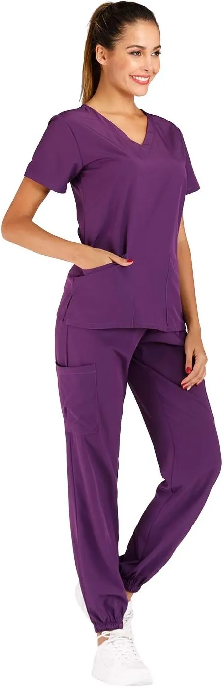 Minty Mint Women's Scrub Set Fit Lightweight Durable V Neck Top Slim Skinny Cargo Scrub Jogger Pant