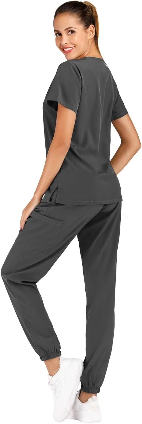 Minty Mint Women's Scrub Set Fit Lightweight Durable V Neck Top Slim Skinny Cargo Scrub Jogger Pant