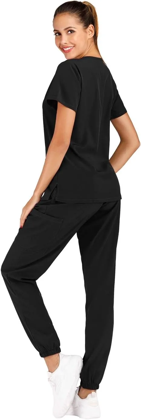 Minty Mint Women's Scrub Set Fit Lightweight Durable V Neck Top Slim Skinny Cargo Scrub Jogger Pant