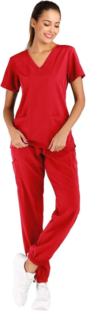Minty Mint Women's Scrub Set Fit Lightweight Durable V Neck Top Slim Skinny Cargo Scrub Jogger Pant