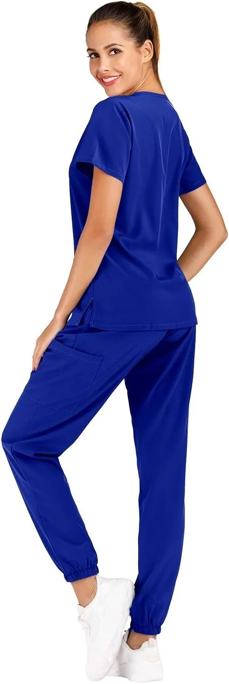 Minty Mint Women's Scrub Set Fit Lightweight Durable V Neck Top Slim Skinny Cargo Scrub Jogger Pant
