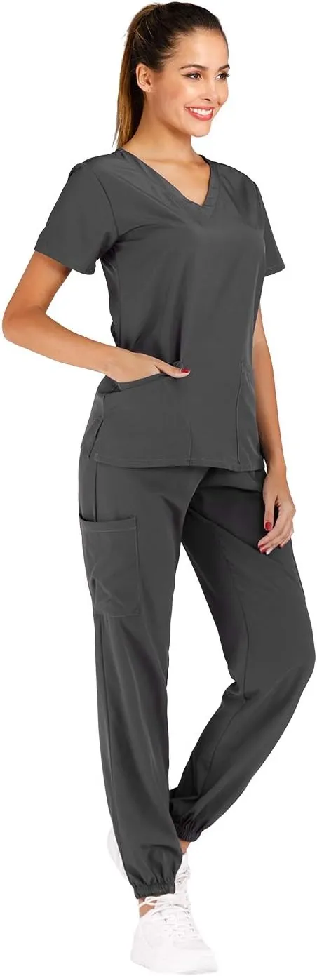 Minty Mint Women's Scrub Set Fit Lightweight Durable V Neck Top Slim Skinny Cargo Scrub Jogger Pant