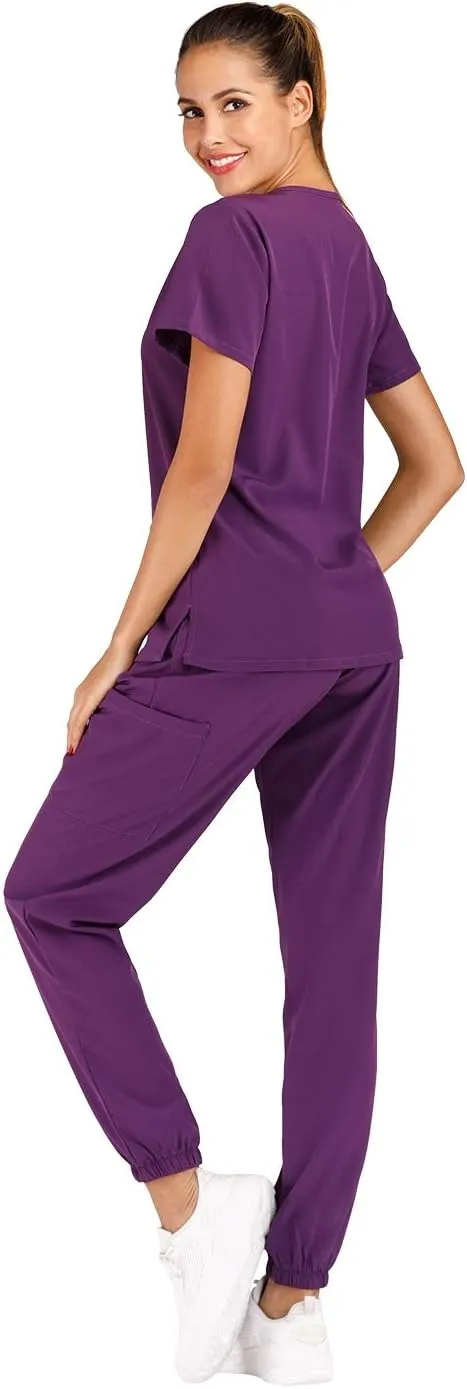 Minty Mint Women's Scrub Set Fit Lightweight Durable V Neck Top Slim Skinny Cargo Scrub Jogger Pant