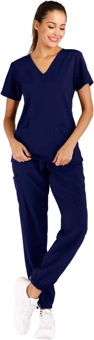 Minty Mint Women's Scrub Set Fit Lightweight Durable V Neck Top Slim Skinny Cargo Scrub Jogger Pant