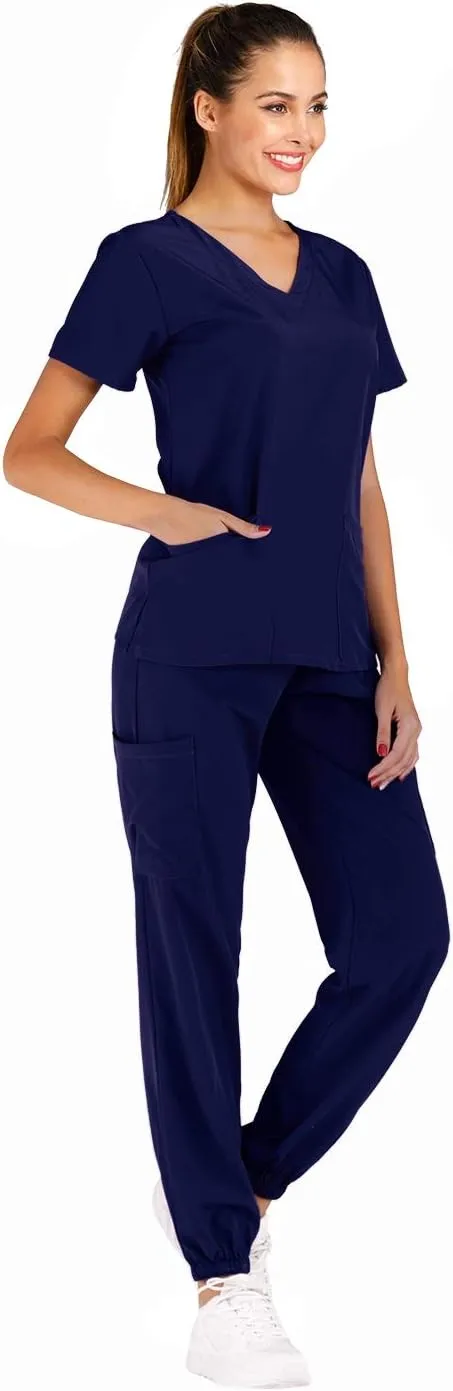 Minty Mint Women's Scrub Set Fit Lightweight Durable V Neck Top Slim Skinny Cargo Scrub Jogger Pant