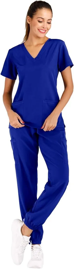Minty Mint Women's Scrub Set Fit Lightweight Durable V Neck Top Slim Skinny Cargo Scrub Jogger Pant