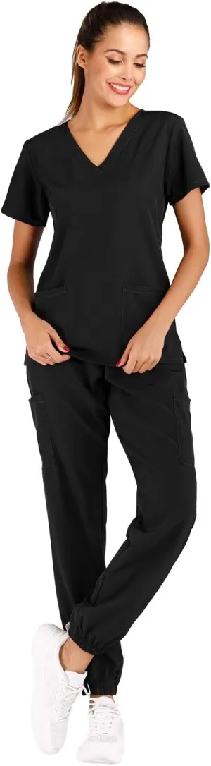 Minty Mint Women's Scrub Set Fit Lightweight Durable V Neck Top Slim Skinny Cargo Scrub Jogger Pant