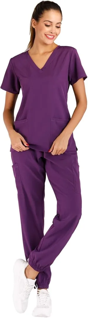 Minty Mint Women's Scrub Set Fit Lightweight Durable V Neck Top Slim Skinny Cargo Scrub Jogger Pant