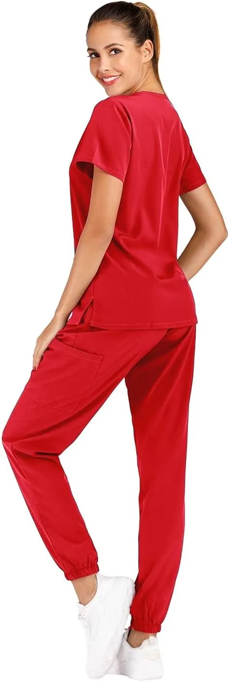 Minty Mint Women's Scrub Set Fit Lightweight Durable V Neck Top Slim Skinny Cargo Scrub Jogger Pant