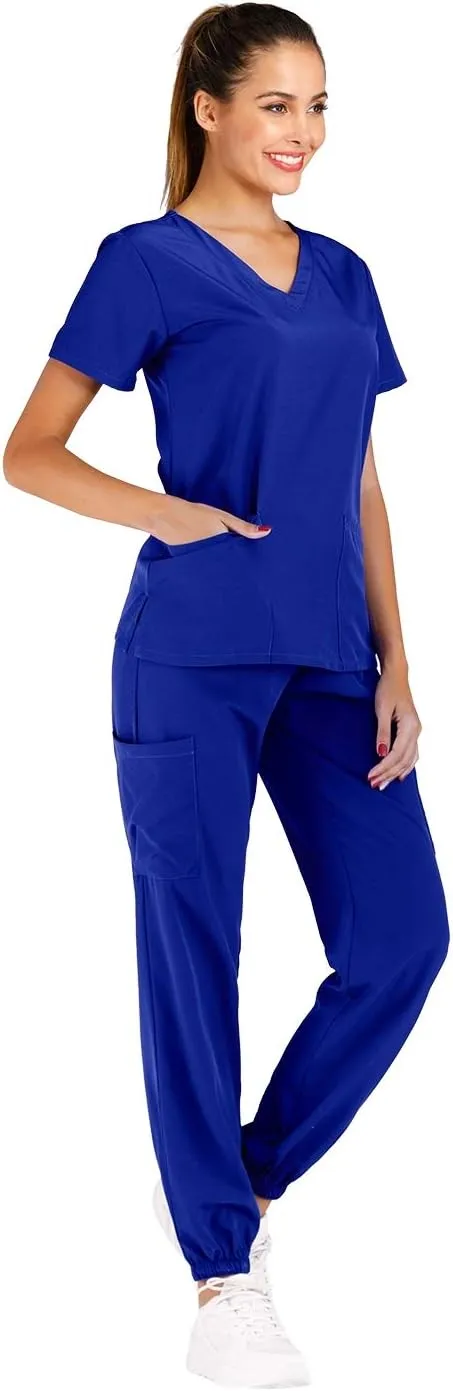 Minty Mint Women's Scrub Set Fit Lightweight Durable V Neck Top Slim Skinny Cargo Scrub Jogger Pant