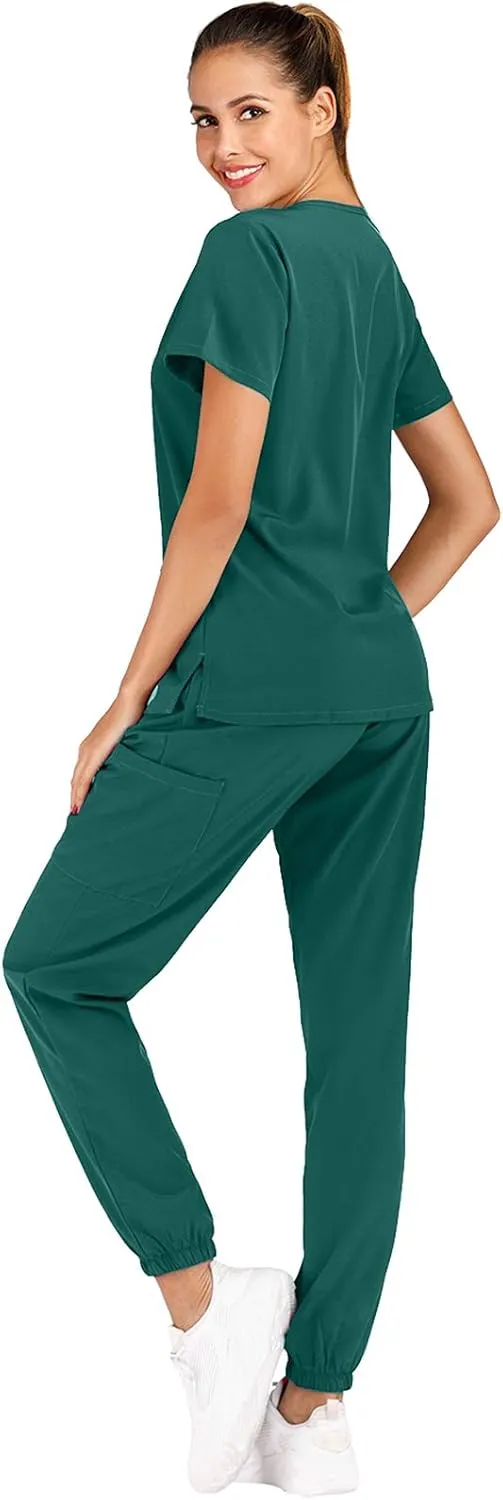 Minty Mint Women's Scrub Set Fit Lightweight Durable V Neck Top Slim Skinny Cargo Scrub Jogger Pant