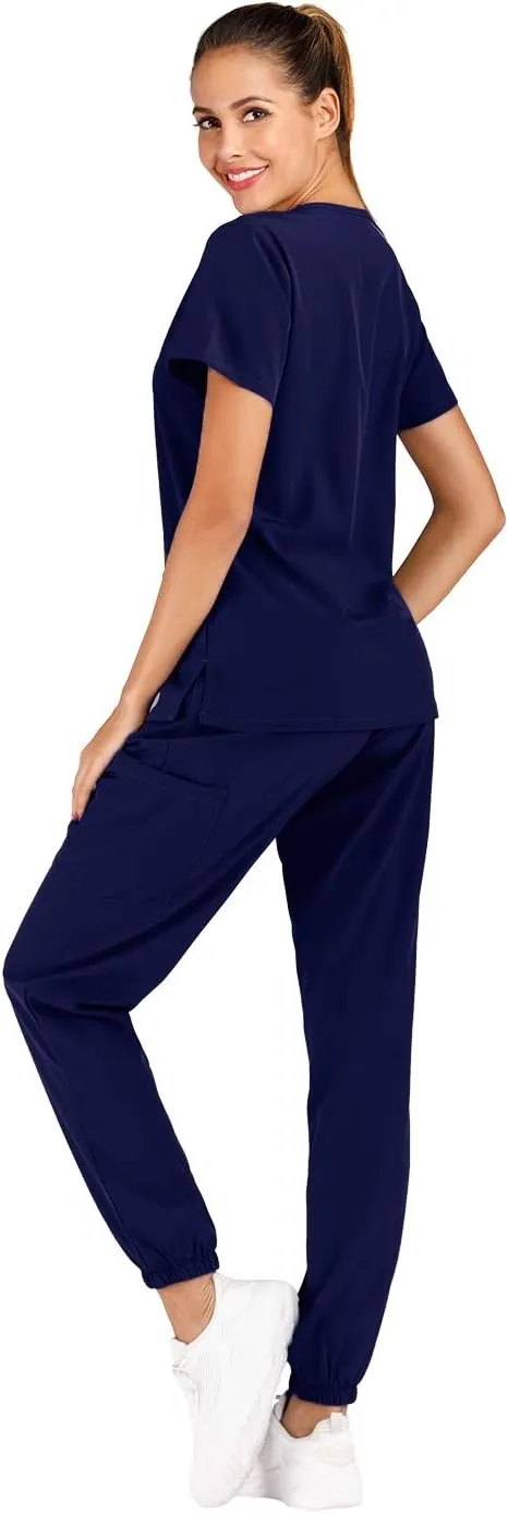 Minty Mint Women's Scrub Set Fit Lightweight Durable V Neck Top Slim Skinny Cargo Scrub Jogger Pant
