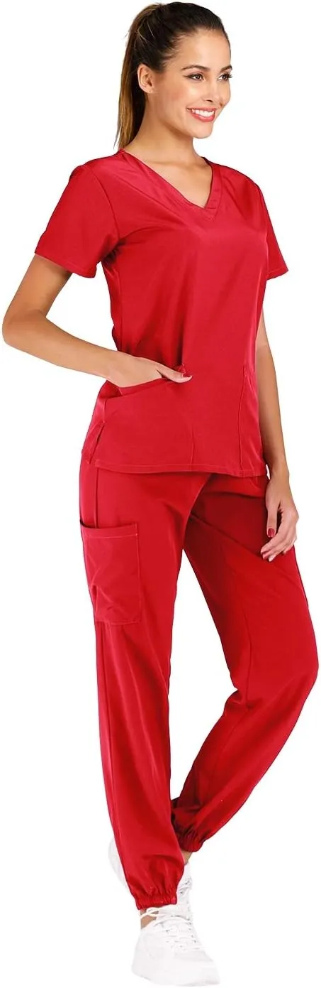 Minty Mint Women's Scrub Set Fit Lightweight Durable V Neck Top Slim Skinny Cargo Scrub Jogger Pant