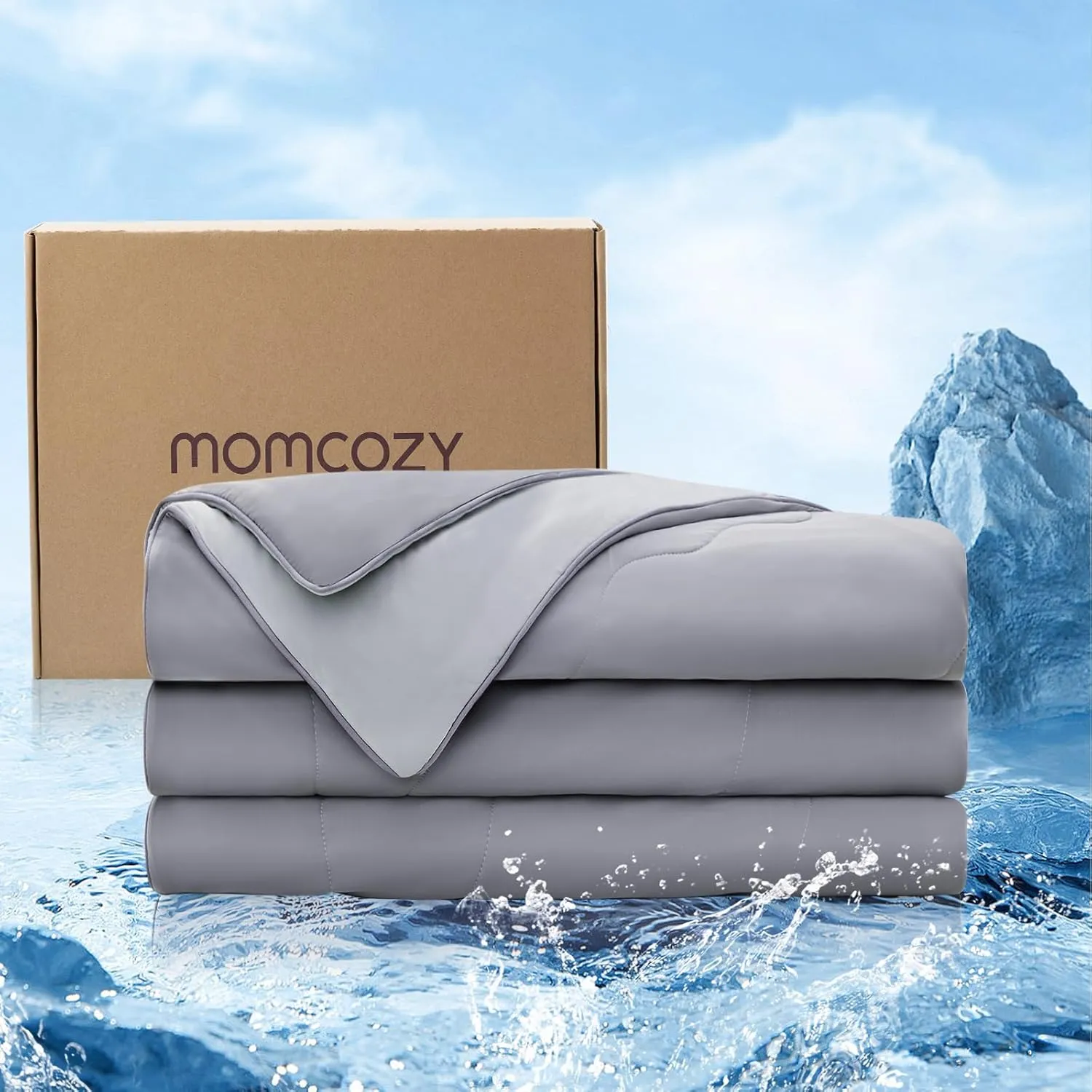 Momcozy Life CoolMurm Cooling Comforter for Hot Sleepers, King/Cali King 106"x90" Soft Breathable Pregnancy Cooling Blanket, 3-Second Cooling, 8 Hours  Stay Cool All Night, Deep Light Grey