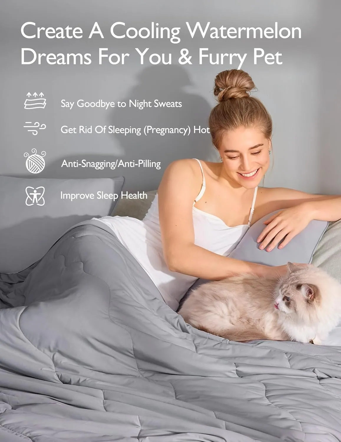 Momcozy Life CoolMurm Cooling Comforter for Hot Sleepers, King/Cali King 106"x90" Soft Breathable Pregnancy Cooling Blanket, 3-Second Cooling, 8 Hours  Stay Cool All Night, Deep Light Grey