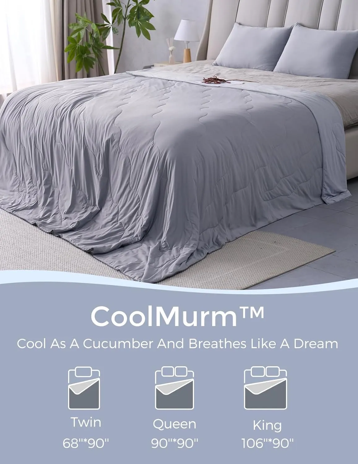 Momcozy Life CoolMurm Cooling Comforter for Hot Sleepers, King/Cali King 106"x90" Soft Breathable Pregnancy Cooling Blanket, 3-Second Cooling, 8 Hours  Stay Cool All Night, Deep Light Grey