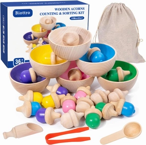 Montessori Sorting Toys for Toddlers 3 4 5 Years Old Wooden Acorns Prechool Learning Educational Toys for Kids Boys Girls