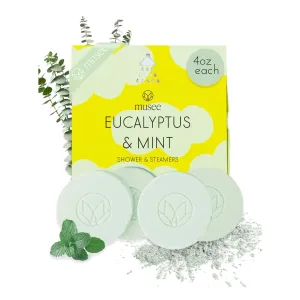 Musee Shower Steamers, Eucalyptus and Mint, Aromatherapy Gift Set for Women, Handmade in USA, Paraben-Free & Sulfate-Free, Unique Christmas Gifts for Women, 4-Piece Set