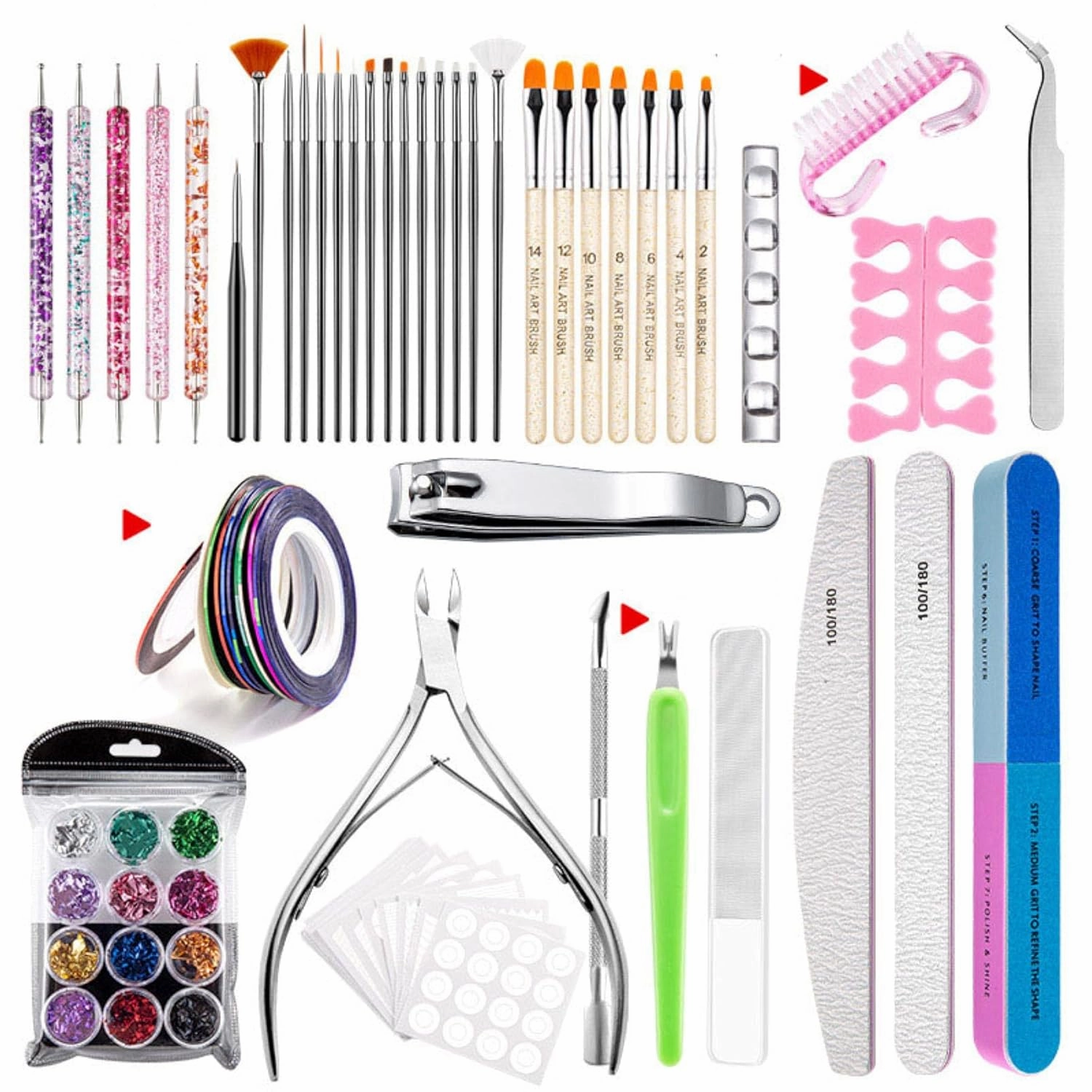 Nail Art Tools Kit, 18kinds nail art brush Set with Hand Tools and Accessories for Manicure,86pcs in total, Ideal gift for Women, girls. (RHYTHM-0024B2)