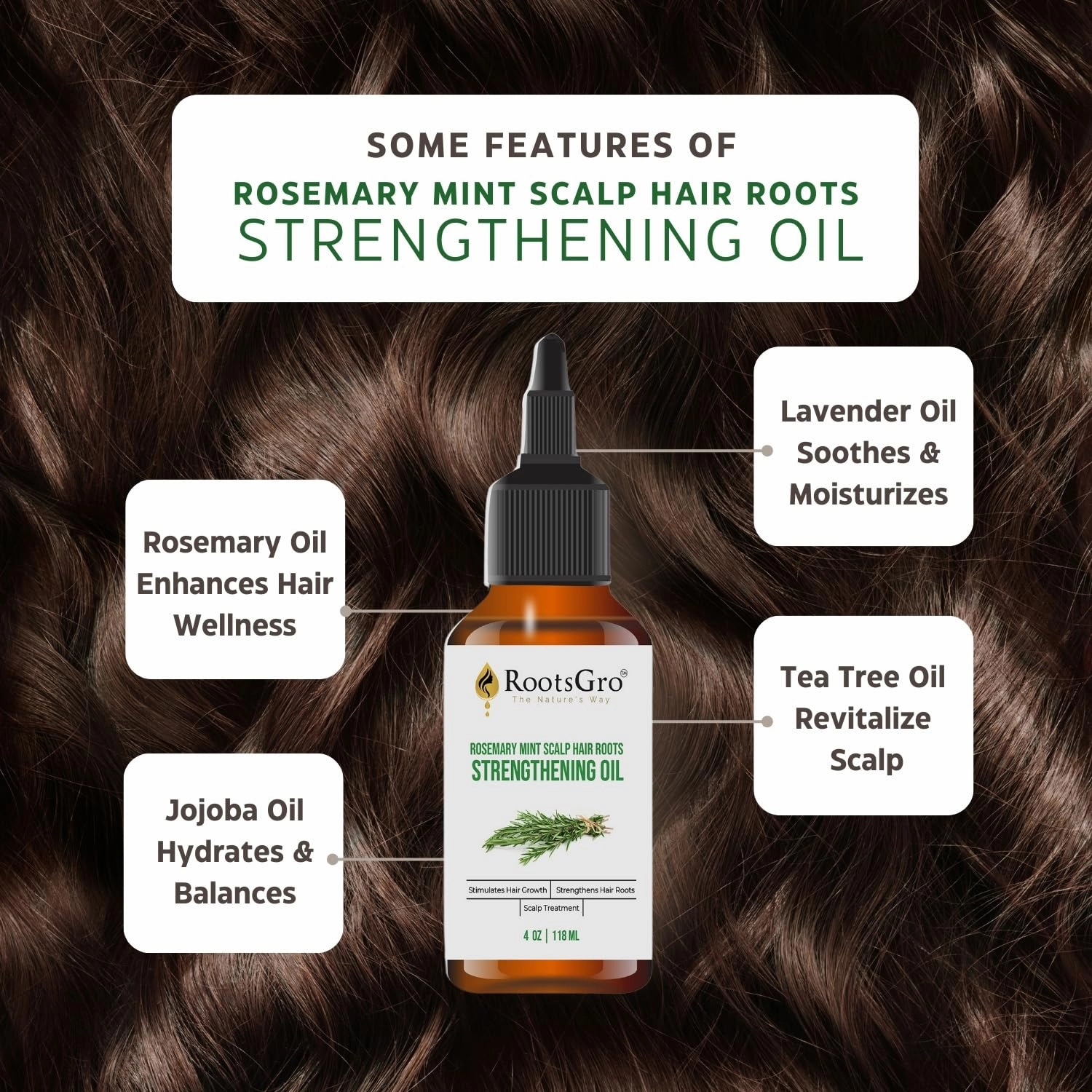 Natural Hair Oil Blend - Rosemary, Peppermint, Lavender & 27 More Oils. Strengthens and Nourishes Hair | 4 ounce