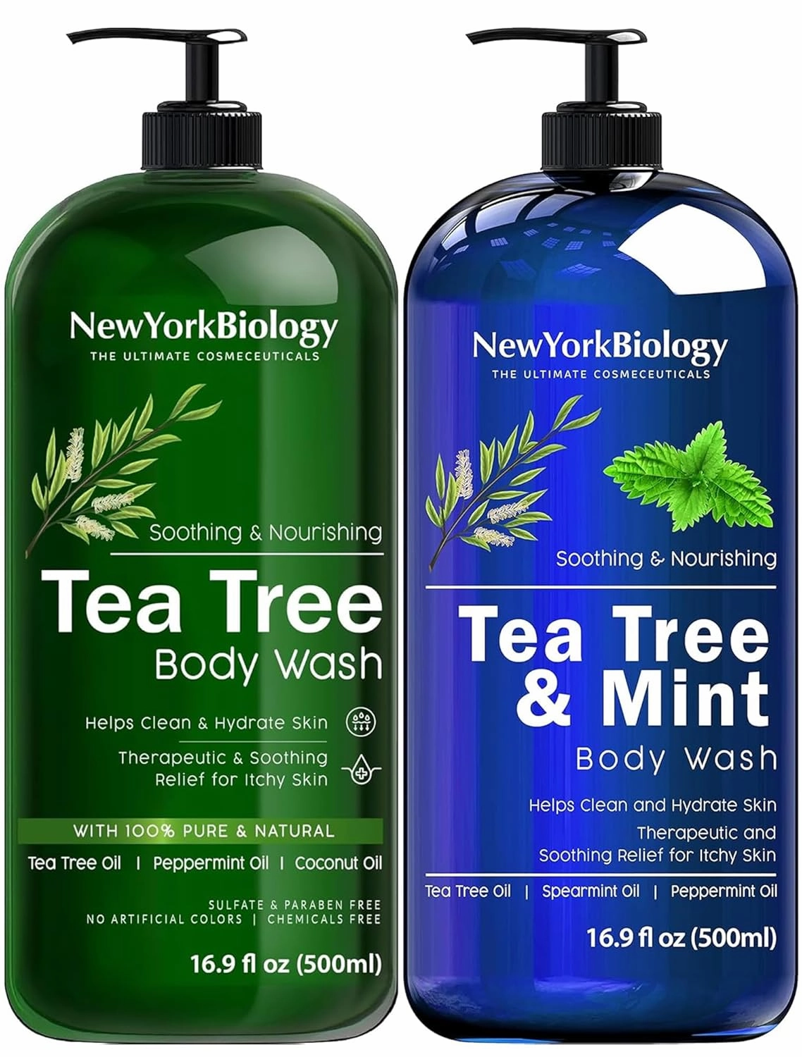 New York Biology Tea Tree Body Wash with Tea Tree Mint Body Wash for Men and Women - Helps Jock Itch & Itchy Skin, Nail Fungus, Athletes Foot, Eczema & Body Odor, Ringworms – 16 Fl Oz