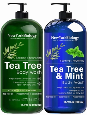 New York Biology Tea Tree Body Wash with Tea Tree Mint Body Wash for Men and Women - Helps Jock Itch & Itchy Skin, Nail Fungus, Athletes Foot, Eczema & Body Odor, Ringworms – 16 Fl Oz
