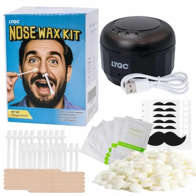 Nose Wax Kit for Men & Women, Waxing Kit for Nose, Eyebrows, Ears, with 100g Beads, 6 Mustache Protector & 30 Applicators, Easy to Use at Home- Black