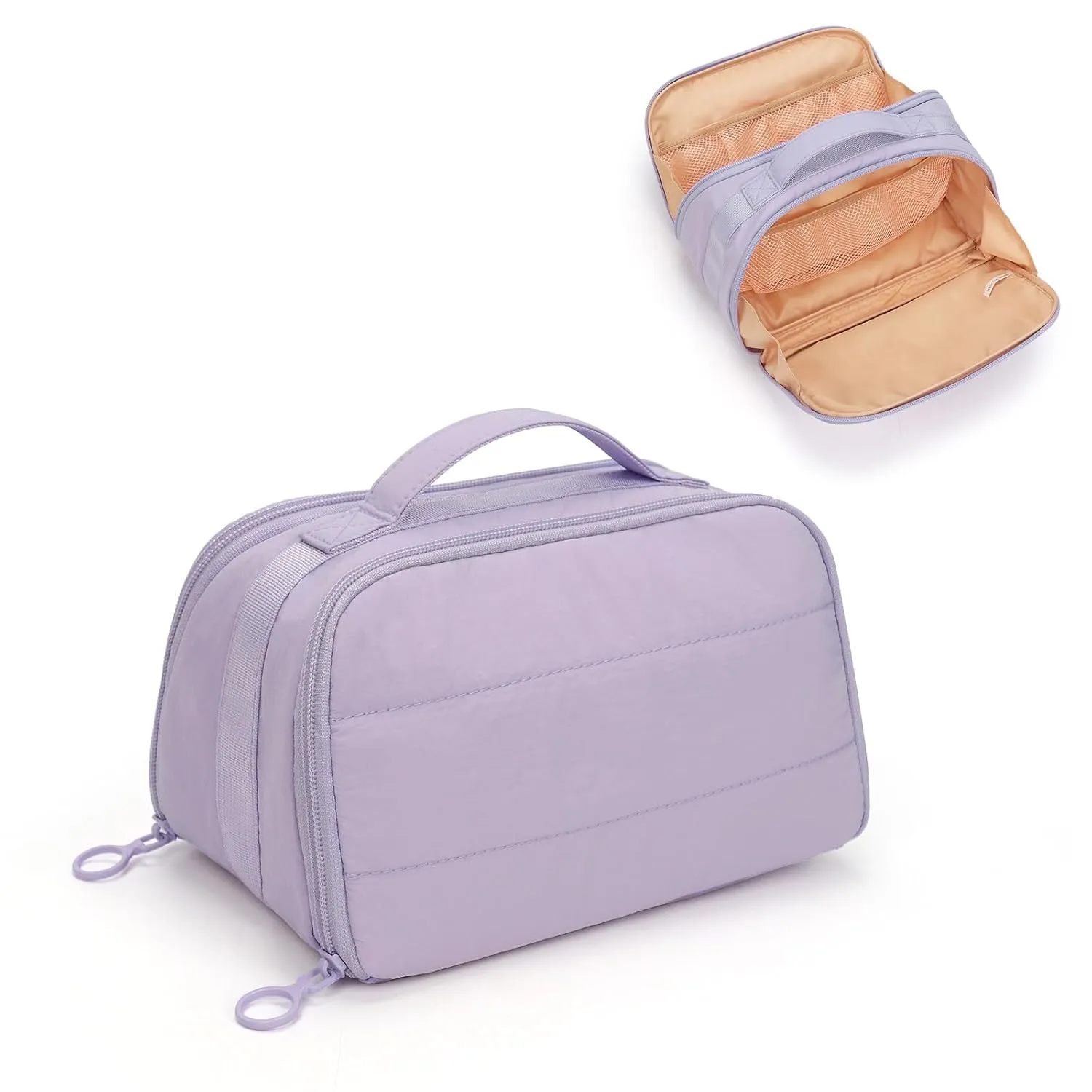 OCHEAL Travel Makeup Bag - Wide Open Cosmetic Bag for Women Make up with Two Compartments, Portable Lightweight Roomy Organizer Toiletry Bag for Girls Skincare tools Accessories-Purple