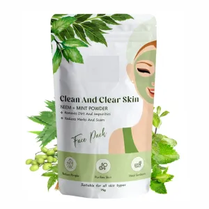 Organic Neem   Mint Face Pack Powder For Clean & Clear Skin | Help In Reduce Pimple/Acne, Marks & Scars | Natural Face Pack Powder For Women/Men - Safe For All Skin Type – 75gm (Pack Of 1)