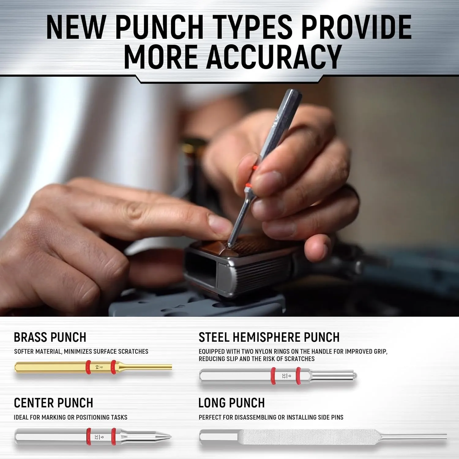 Pin Punch Set, 40PCS Steel and Brass, Mechanical Repair Tool with Hammer, Bench Block
