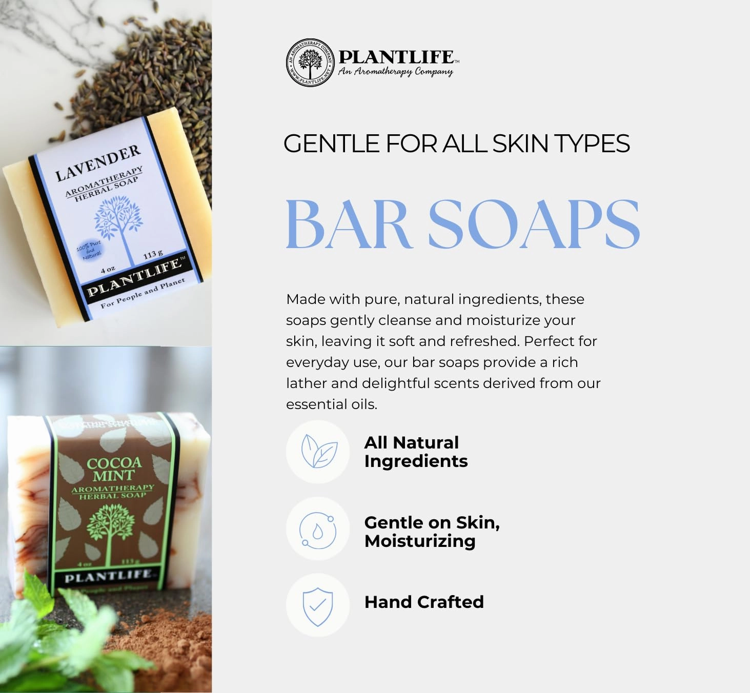 Plantlife Peppermint, Double Mint, and Rosemary Mint Bar Soap Bundle of 3 - Moisturizing and Soothing Soap for Your Skin, Handcrafted Using Plant-Based Ingredients - Made in California, 4 oz Bars