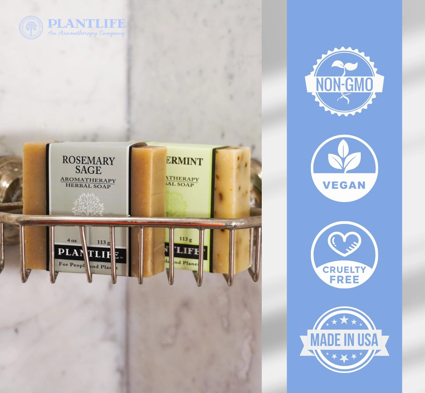 Plantlife Peppermint, Double Mint, and Rosemary Mint Bar Soap Bundle of 3 - Moisturizing and Soothing Soap for Your Skin, Handcrafted Using Plant-Based Ingredients - Made in California, 4 oz Bars