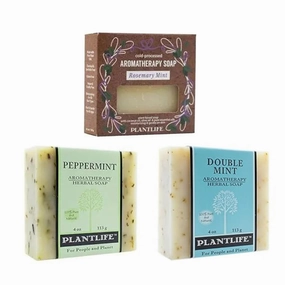 Plantlife Peppermint, Double Mint, and Rosemary Mint Bar Soap Bundle of 3 - Moisturizing and Soothing Soap for Your Skin, Handcrafted Using Plant-Based Ingredients - Made in California, 4 oz Bars