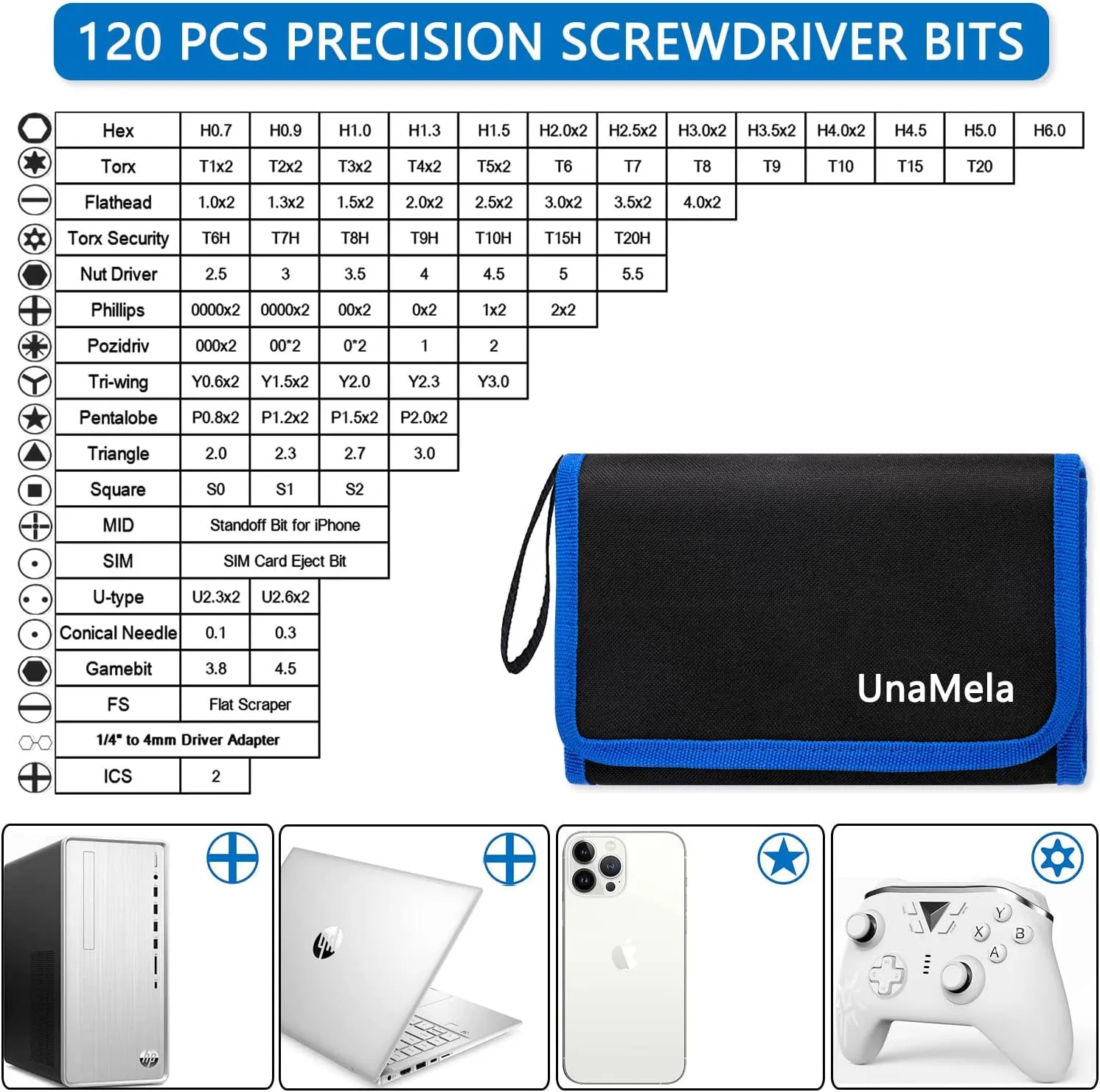Precision Screwdriver Set, Unamela 139 in 1 Computer Repair Tool Kit, Magnetic Screwdriver Kit with 120 Bits Compatible for PC Building, Laptop, MacBook, Tablet, iPhone, PS4, Xbox, Game Console