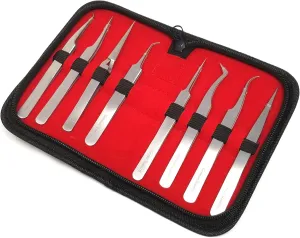 Premium O.R Grade 8 Pc Swiss Jeweler Style Precision Micro dissection Forceps Tweezers Set Kit (HTI BRAND)
