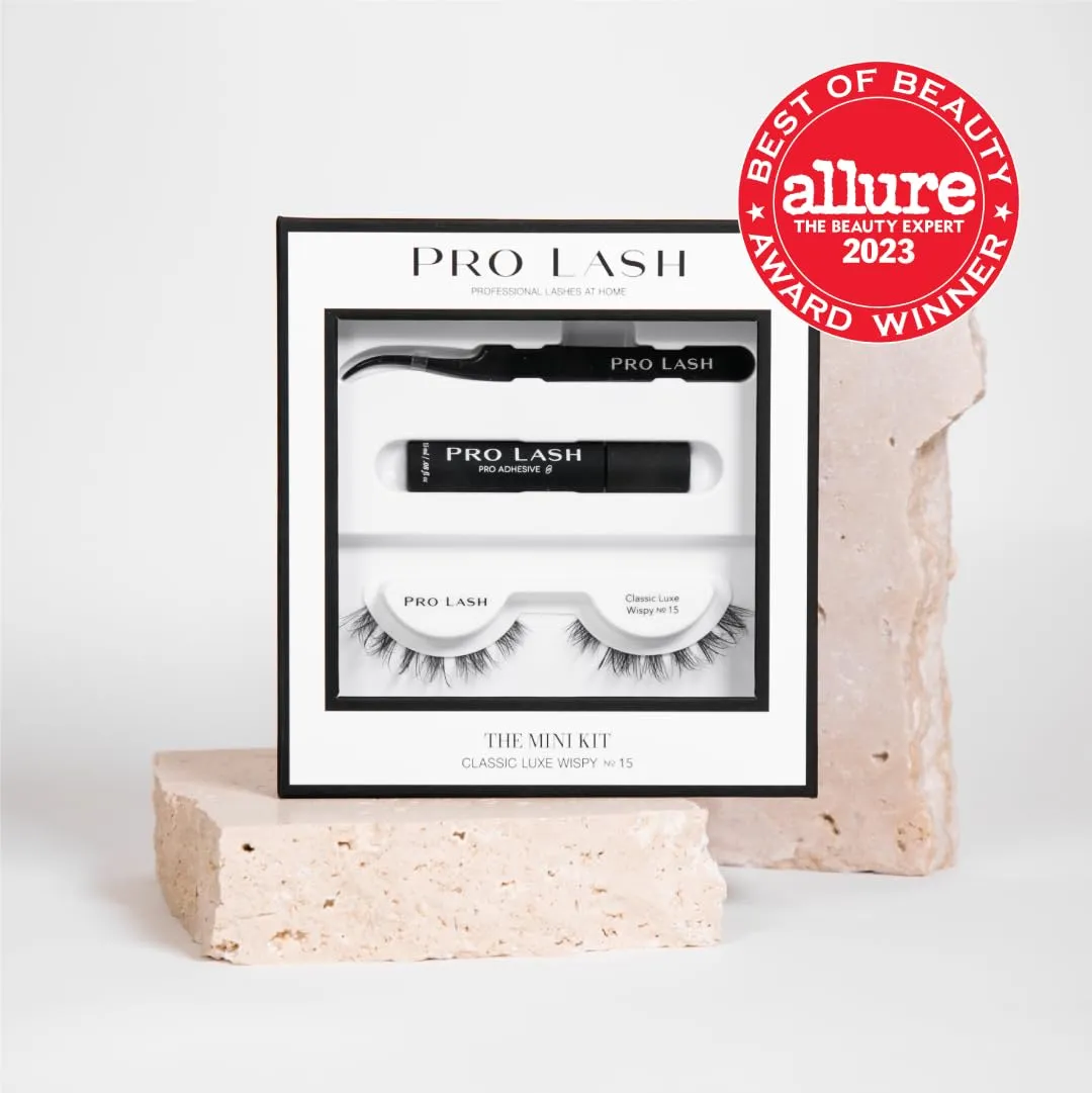 Pro Lash Save Mini Kit | DIY 10 Day Professional Lash Extension With 1 Set of Lashes, Tweezers, and Pro Lock Adhesive (Classic Luxe Wispy No.15)