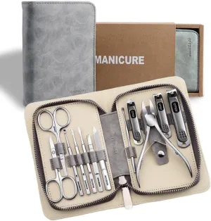 Professional Manicure Kit, Nail Scissors, Cuticle Cutter, Nail Clipper, Hand Sanitizer, Grey