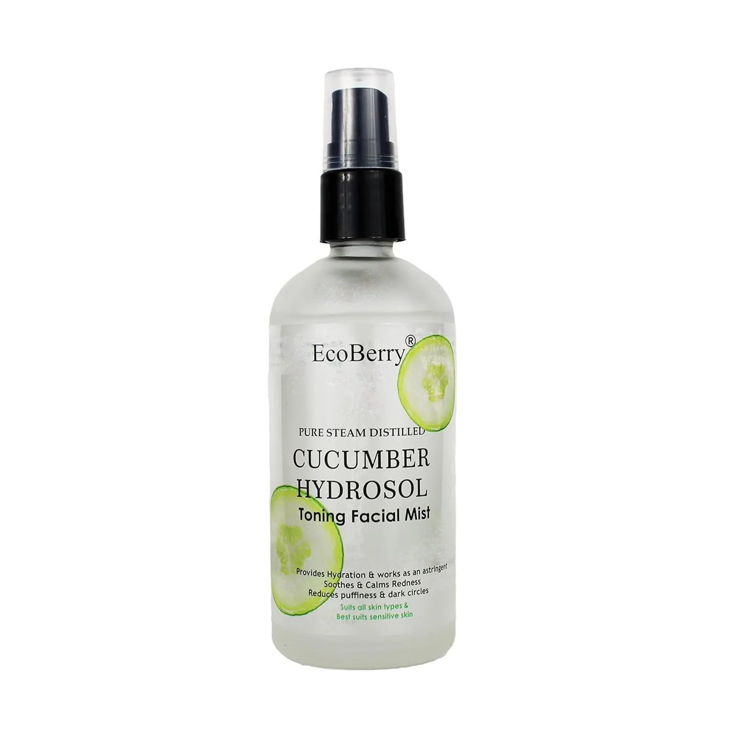 Pure Steam Distilled Cucumber Hydrosol Toning Facial Mist for Hydration, Softens, Soothes Sun burn, Reduces Facial Redness, Suits All Skin Types, Natural, Chemical Free, Paraben Free, Vegan