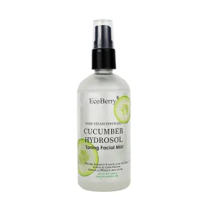 Pure Steam Distilled Cucumber Hydrosol Toning Facial Mist for Hydration, Softens, Soothes Sun burn, Reduces Facial Redness, Suits All Skin Types, Natural, Chemical Free, Paraben Free, Vegan