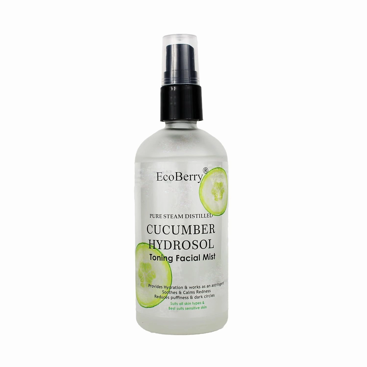 Pure Steam Distilled Cucumber Hydrosol Toning Facial Mist for Hydration, Softens, Soothes Sun burn, Reduces Facial Redness, Suits All Skin Types, Natural, Chemical Free, Paraben Free, Vegan