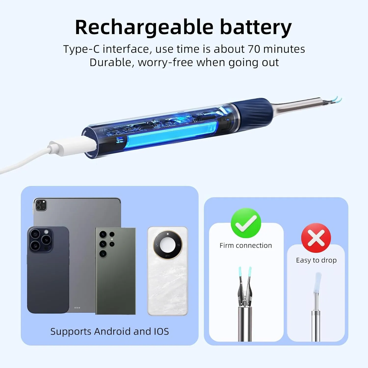 Qimic Ear Camera with Tweezers - Ear Cleaner with Camera,1080P HD Earwax Removal Tool with Light, IP67 Ear Cleaning Kit with 6 Ear Spoon, Ear Camera Otoscope for iPhone, Android
