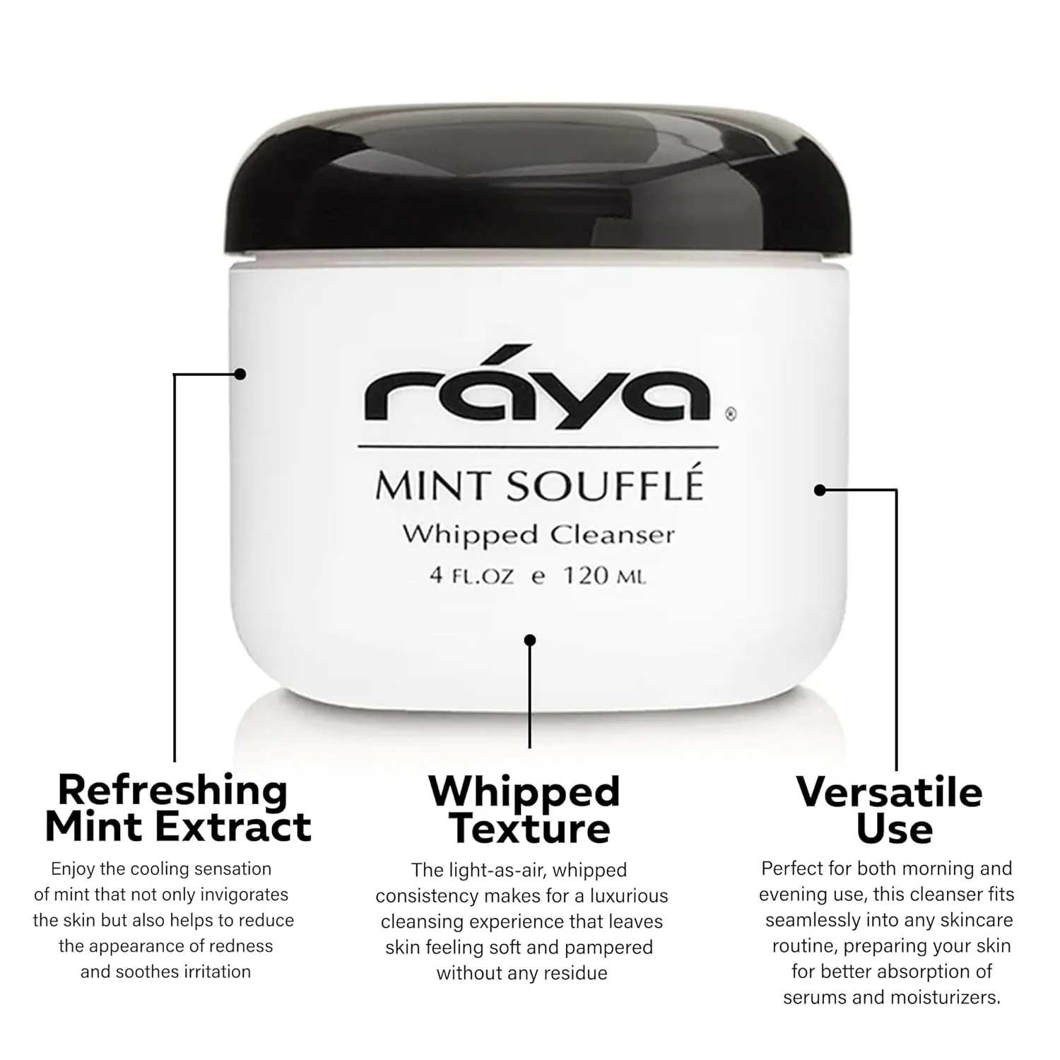 Raya Mint Soufflé Facial Cleanser (102) - Face Wash for Sensitive Skin, Combination & Oil Skin, Clears Pores, Sensitive Formula, Mint, 4 oz