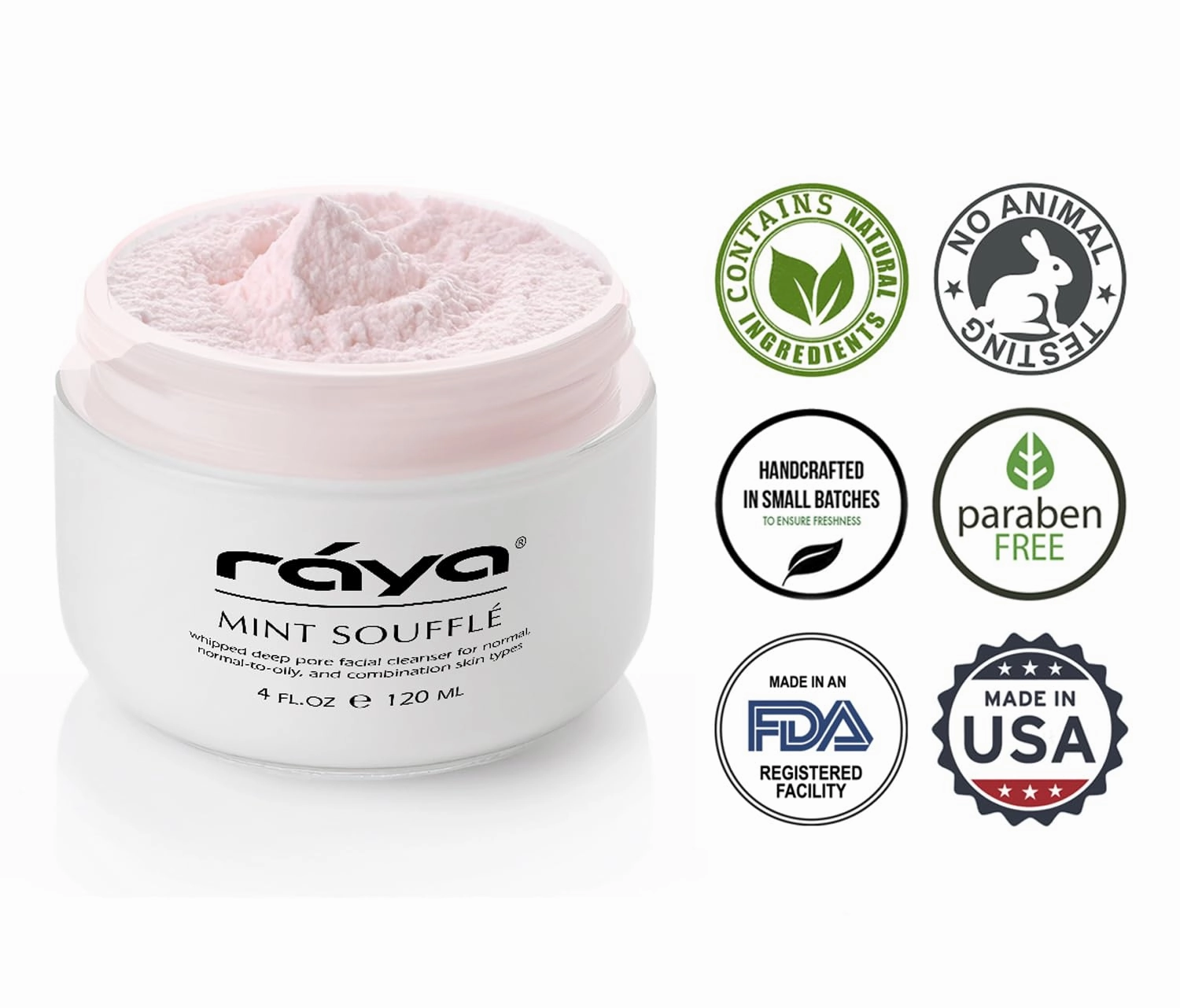 RAYA Mint Soufflé Facial Cleanser 4 oz (102) | pH Balanced Face Wash for Oily and Combination Skin| Helps Clear Clogged Pores and Smooth Complexion