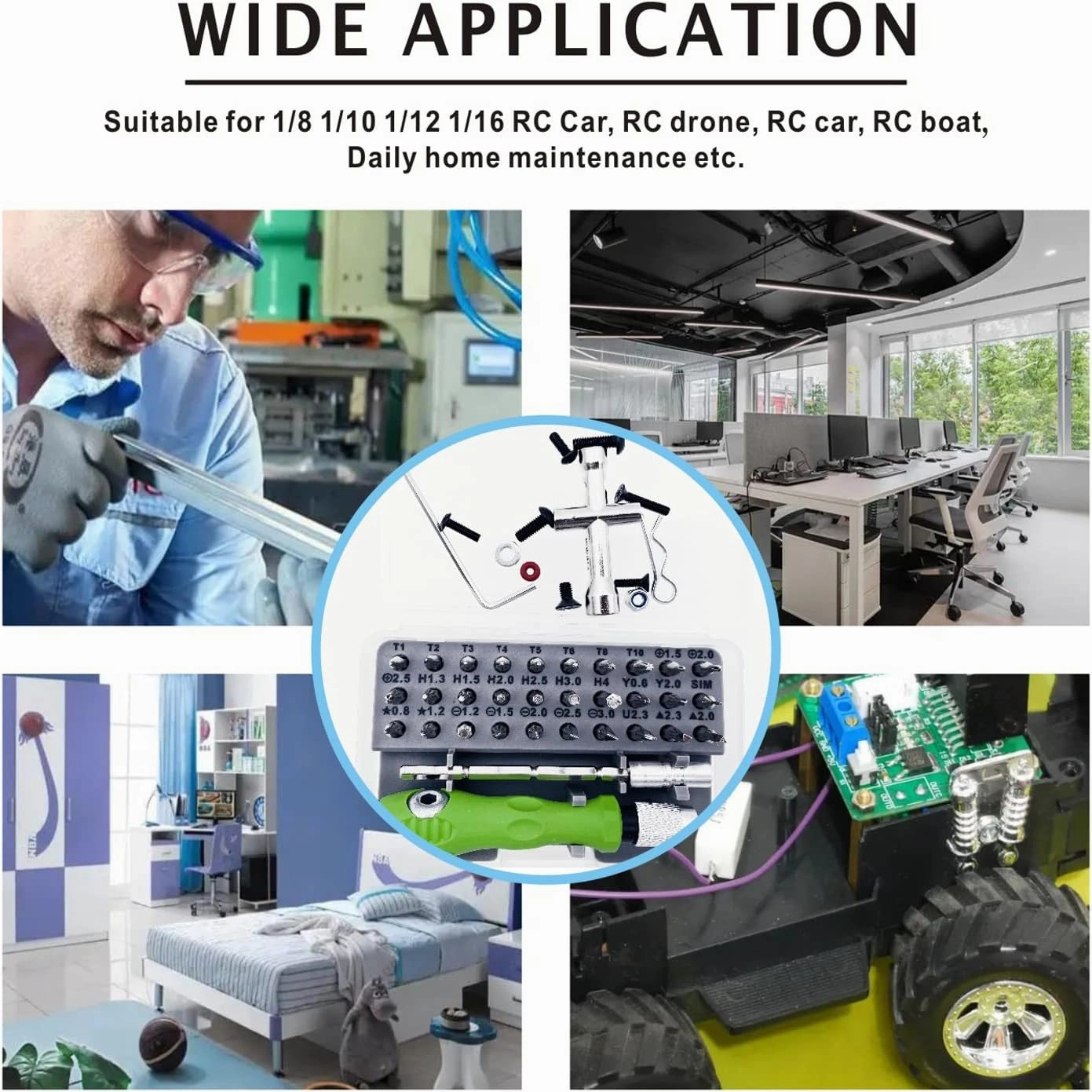 RC Car Repair Tool Set-634 Pcs Screw Kit-360 Degree Rotation Liftable Repair Workbench-32 Pcs Screwdriver Set-1/16 1/12 1/10 1/8 All Kinds of Remote Control Trucks, Cars, Trains, Planes, etc