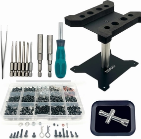 RC Car Repair Work Stand Repair Tool Set 360 Degree Rotation and 600 PCS RC Screws Kit and Screws Pallet Kit and RC Screwdrivers for 1/8 1/10 1/12 1/16 1/18 RC Car Truck Crawler (Black)